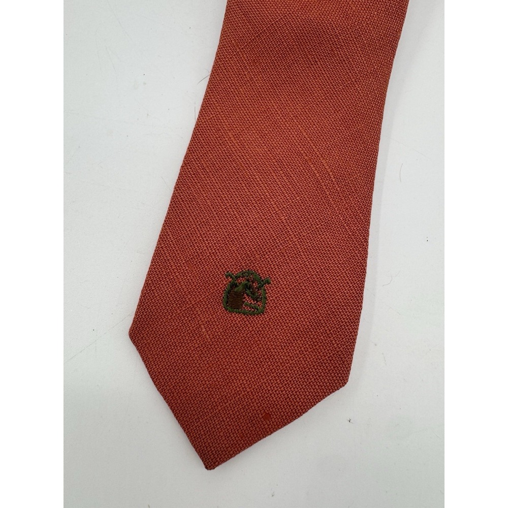 VTG Chaps Ralph‎ Lauren 100% Linen Necktie Rust Burnt Orange Crest Logo 54"x3"